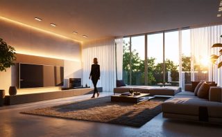 A modern living room scene showing motion-activated lighting in action, highlighting the functionality and convenience of infrared sensor lamp holders.