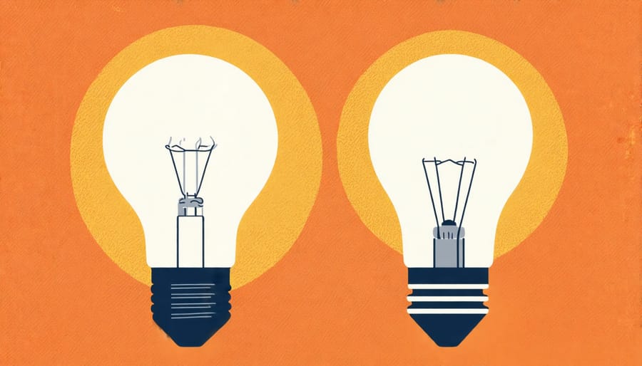 LED bulb next to an incandescent bulb, showing energy cost savings