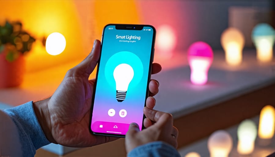 Demonstration of smart lighting control via mobile app with color-changing LED bulbs