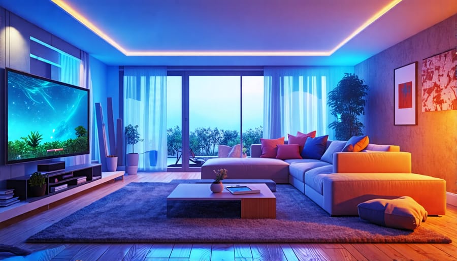 Smart lighting transforming the ambiance of a modern living room