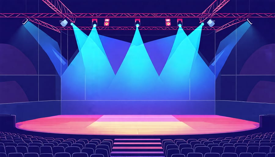 Theatre stage showing dynamic lighting designed using software