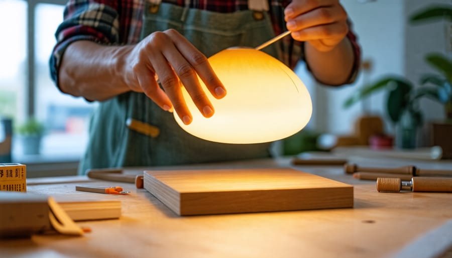 Hands assembling a budget-friendly DIY lamp project