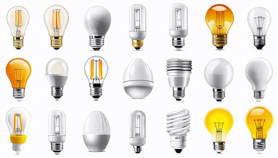 Collage showcasing different types of energy-efficient light bulbs