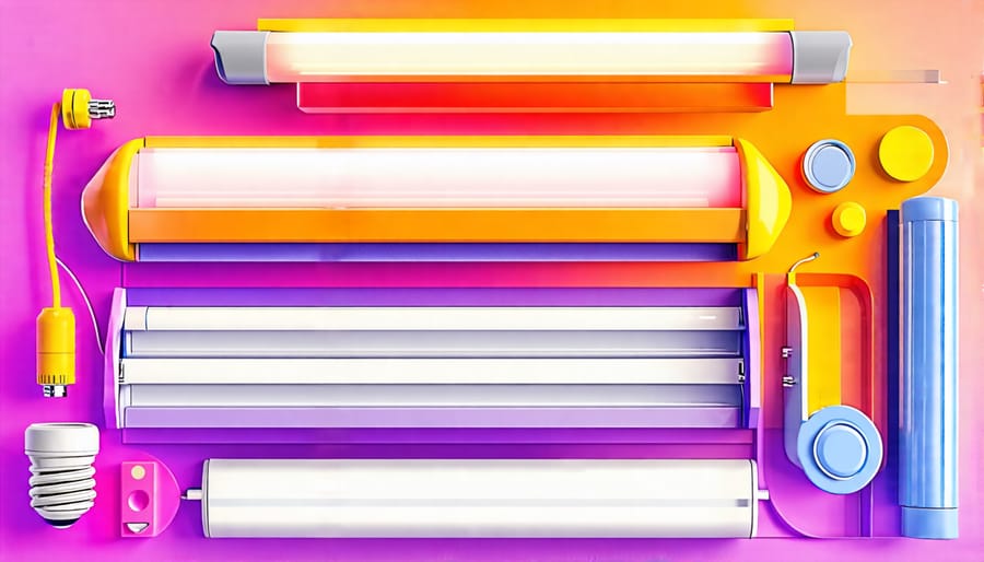 Labeled diagram of fluorescent lamp fixture components