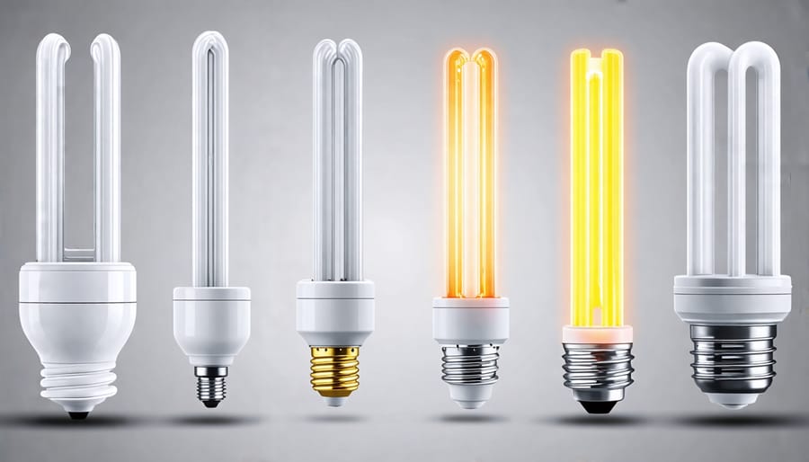 Visual comparison of Compact Fluorescent Lamps, T5, and T8 fluorescent lamps