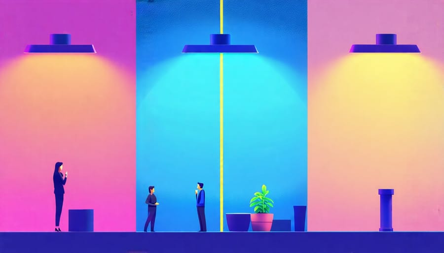 Illustration comparing fluorescent and LED lighting showing energy efficiency and emission differences