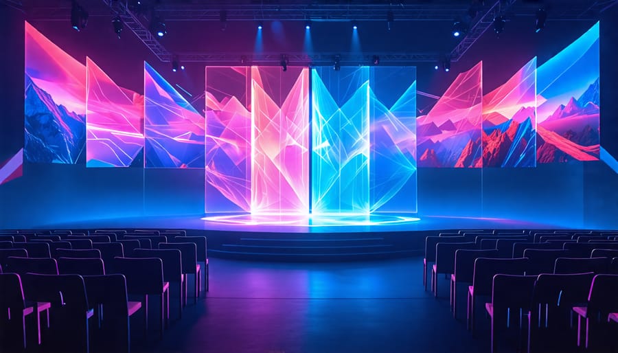 Interactive holographic lighting creating an immersive experience at an event