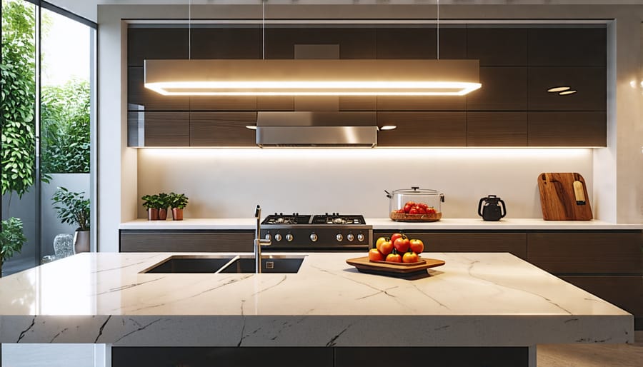 Kitchen with efficient task lighting installed above counters