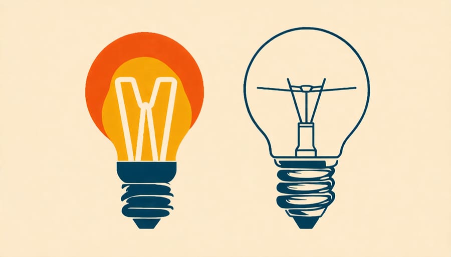 Comparison infographic of incandescent and LED bulbs, highlighting energy efficiency and lifespan