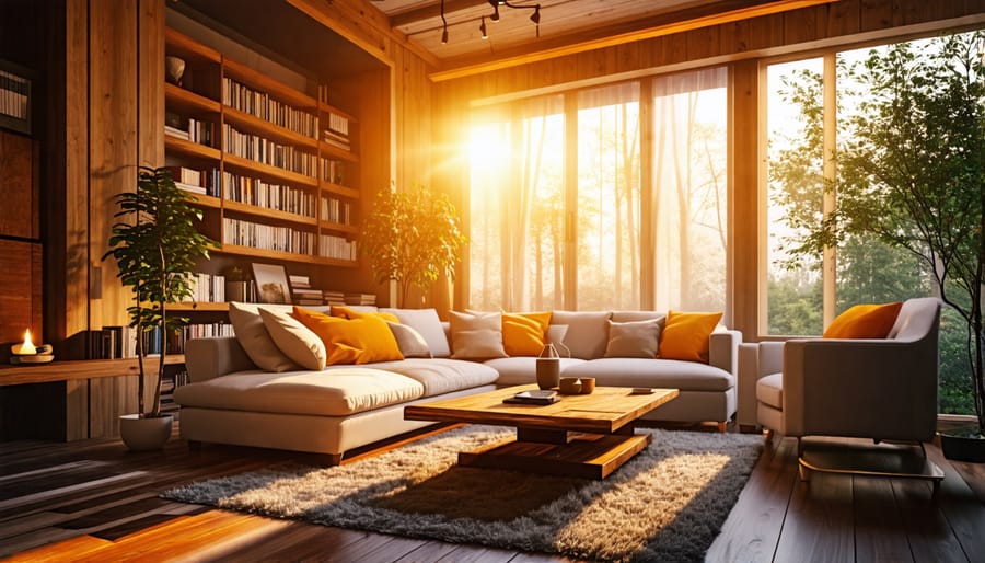 Living room with soft ambient lighting enhancing the room's atmosphere