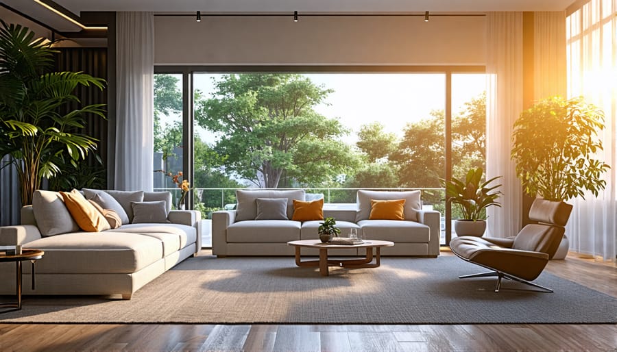 Living room with different lighting styles creating distinct moods