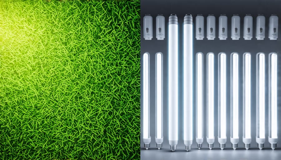 Comparison image of new and old fluorescent lamps