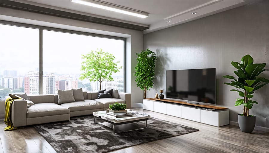 Modern living room displaying effective use of fluorescent lights for interior design