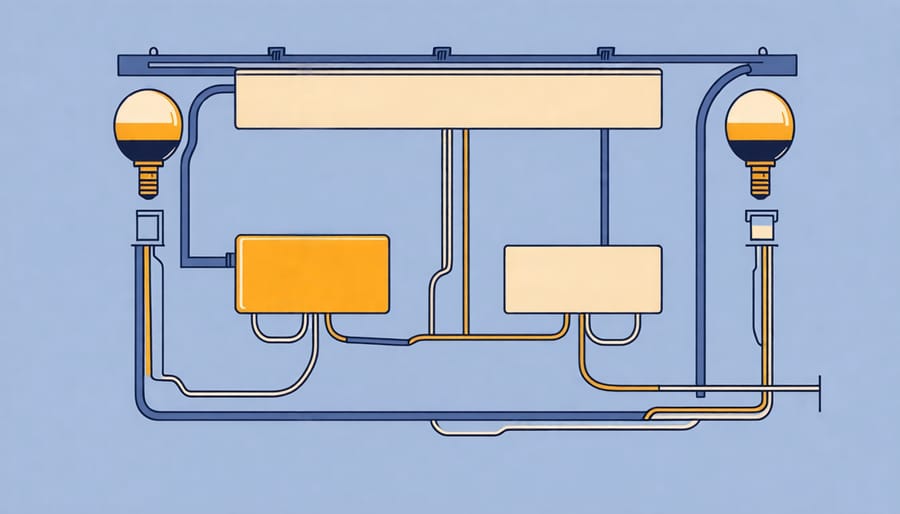 Diagram demonstrating the correct wiring process for a lighting fixture with labeled wire colors