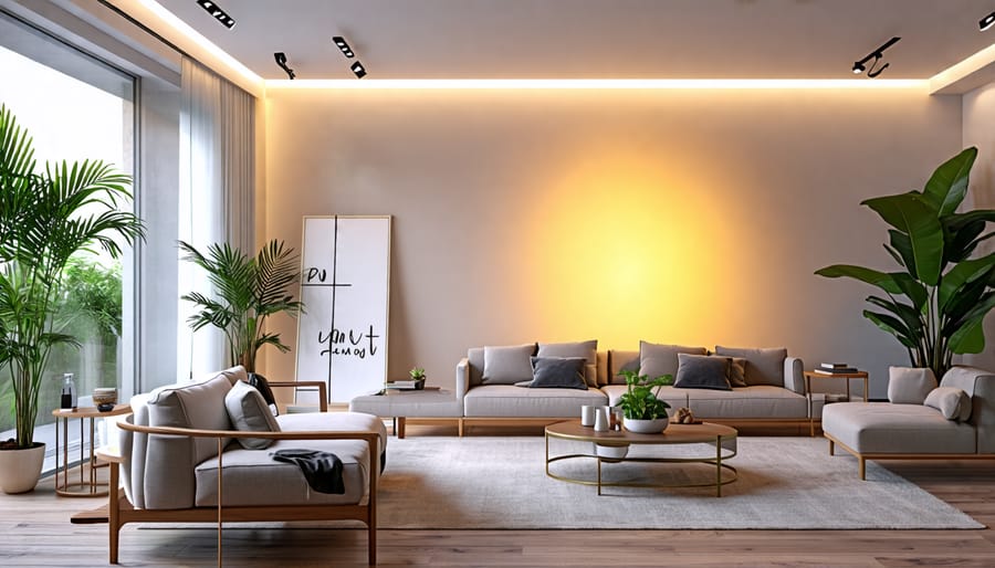 Smart lighting in a modern living room creating a cozy ambiance