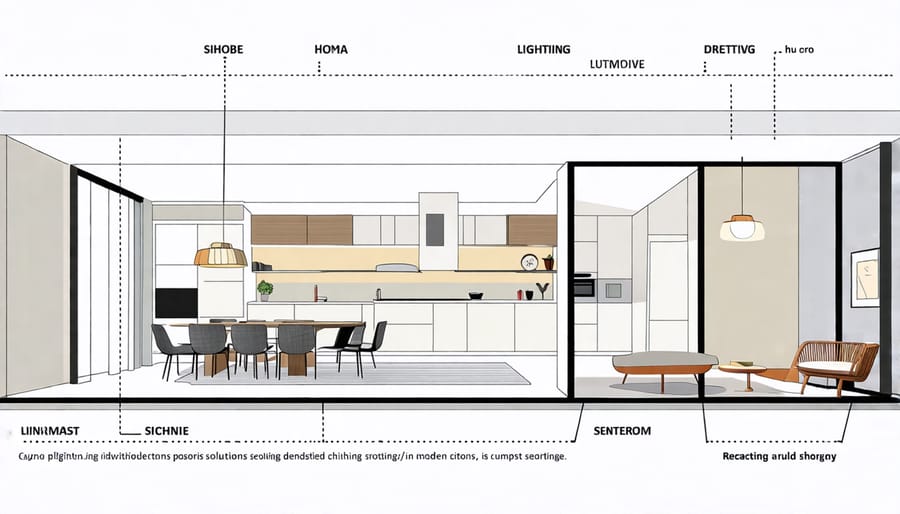 Diagram showing smart lighting solutions with mobile control and automation features