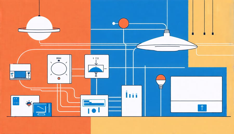 Schematic representation of smart lighting system components and their interactions