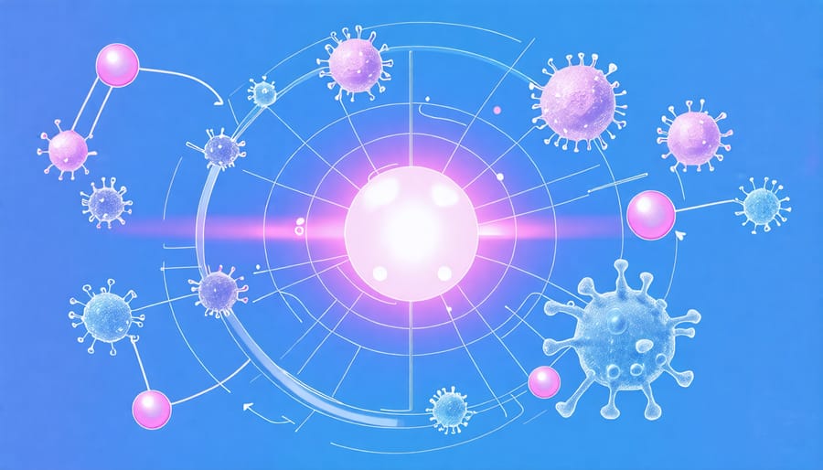 Illustration of UVC light damaging the DNA of bacteria, viruses, and other microorganisms in water