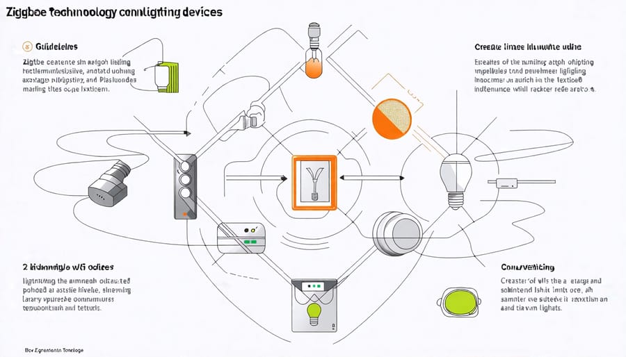 Visual representation of Zigbee network connections for smart lighting